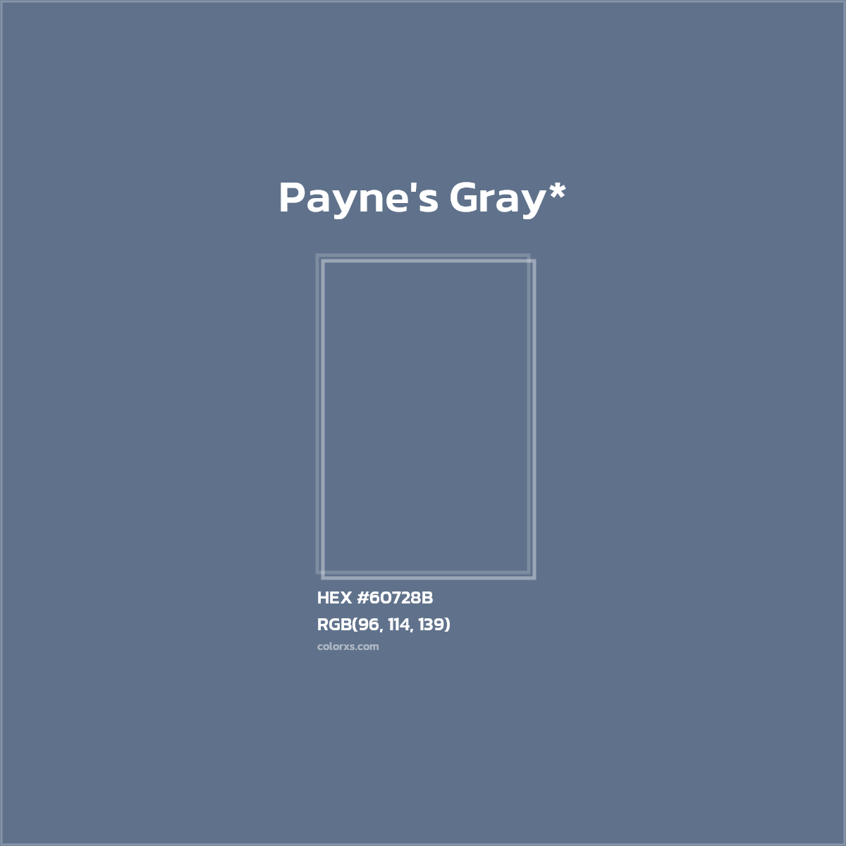 #60728B hex color. RGB, RYB, CMYK, HSL, HSV codes and color conversions. Matching color names, palettes, paints.