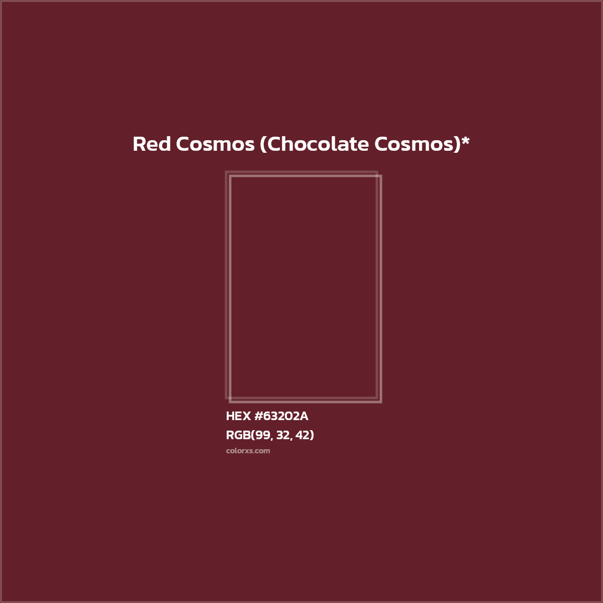 #63202A hex color. RGB, RYB, CMYK, HSL, HSV codes and color conversions. Matching color names, palettes, paints.