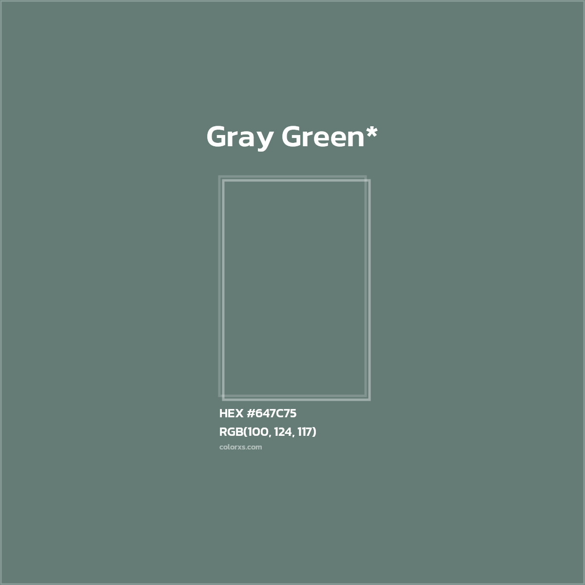#647C75 hex color. RGB, RYB, CMYK, HSL, HSV codes and color conversions. Matching color names, palettes, paints.