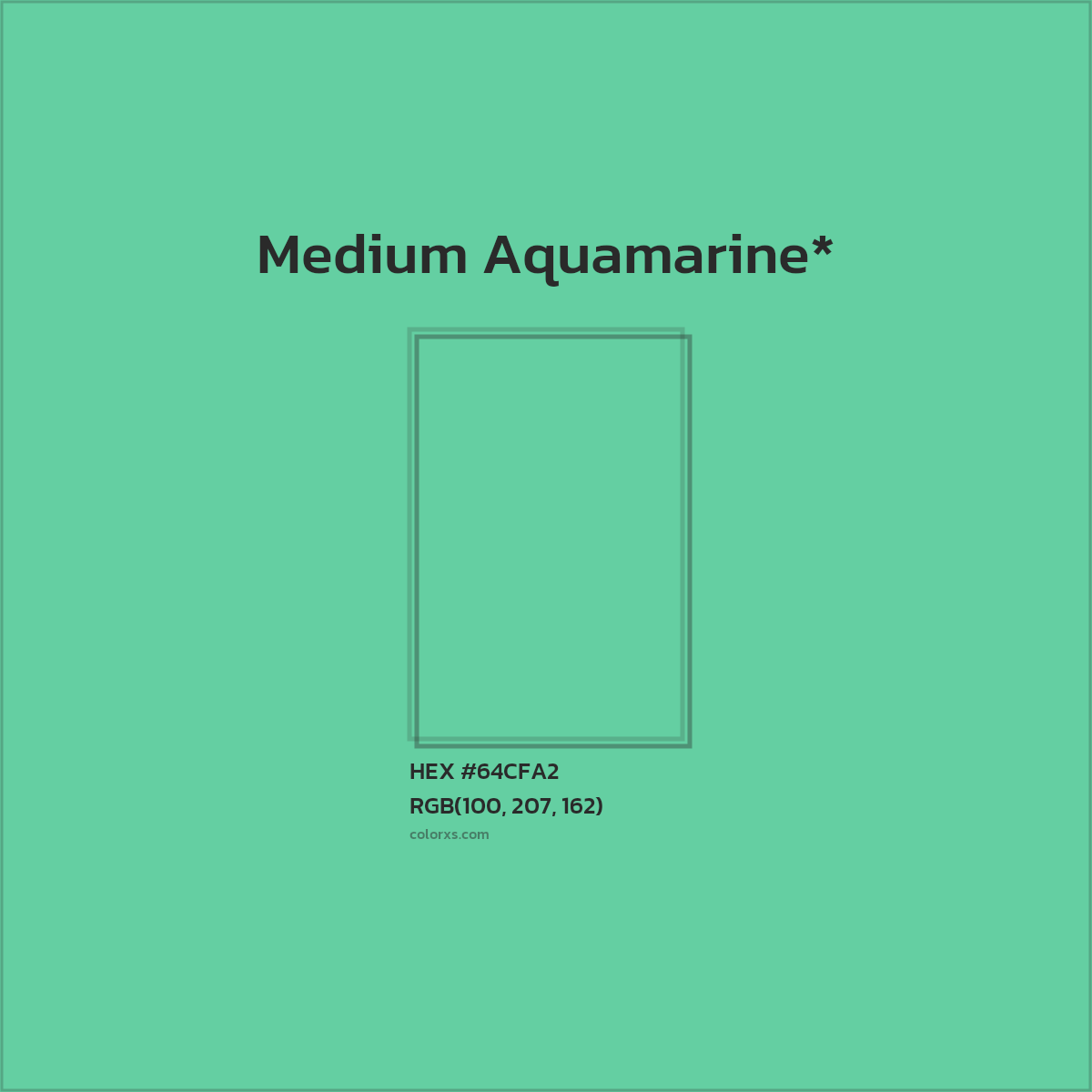 #64CFA2 hex color. RGB, RYB, CMYK, HSL, HSV codes and color conversions. Matching color names, palettes, paints.
