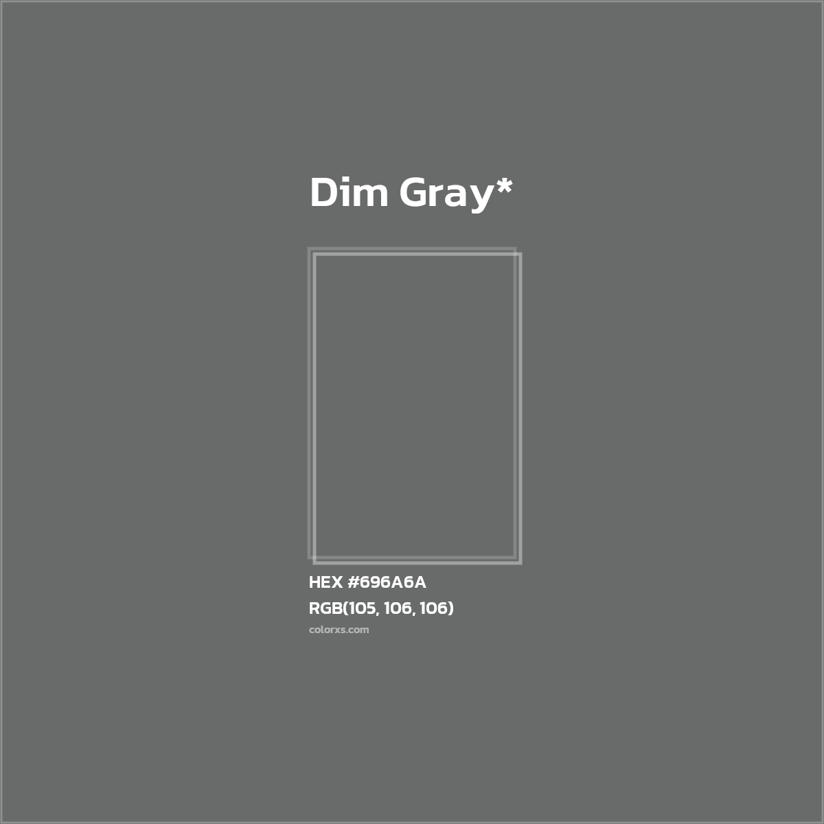 #696A6A hex color. RGB, RYB, CMYK, HSL, HSV codes and color conversions. Matching color names, palettes, paints.