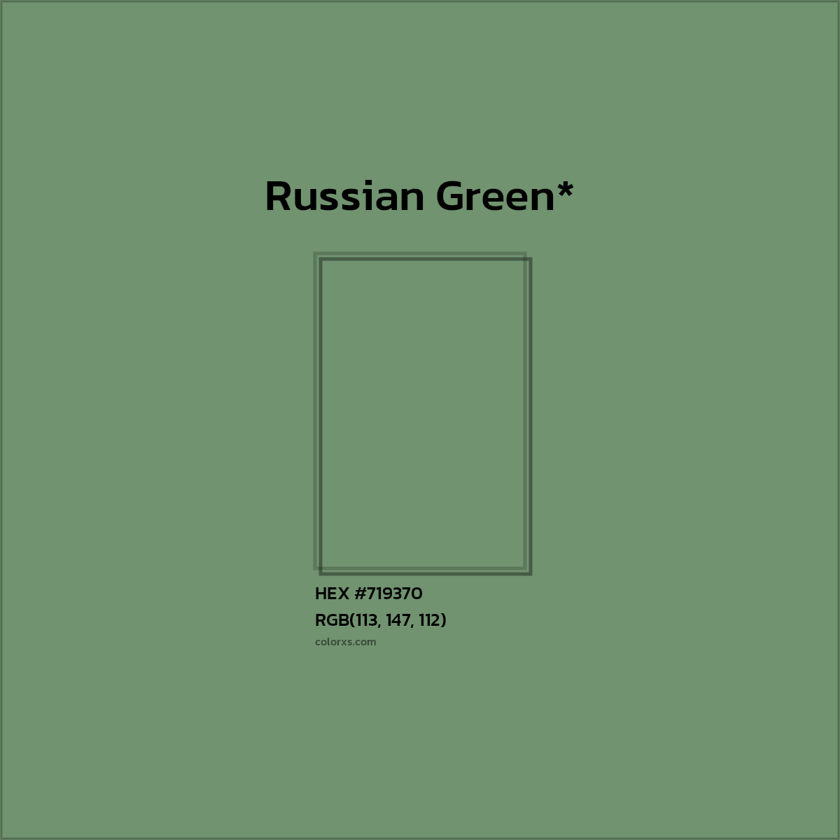 #719370 hex color. RGB, RYB, CMYK, HSL, HSV codes and color conversions. Matching color names, palettes, paints.
