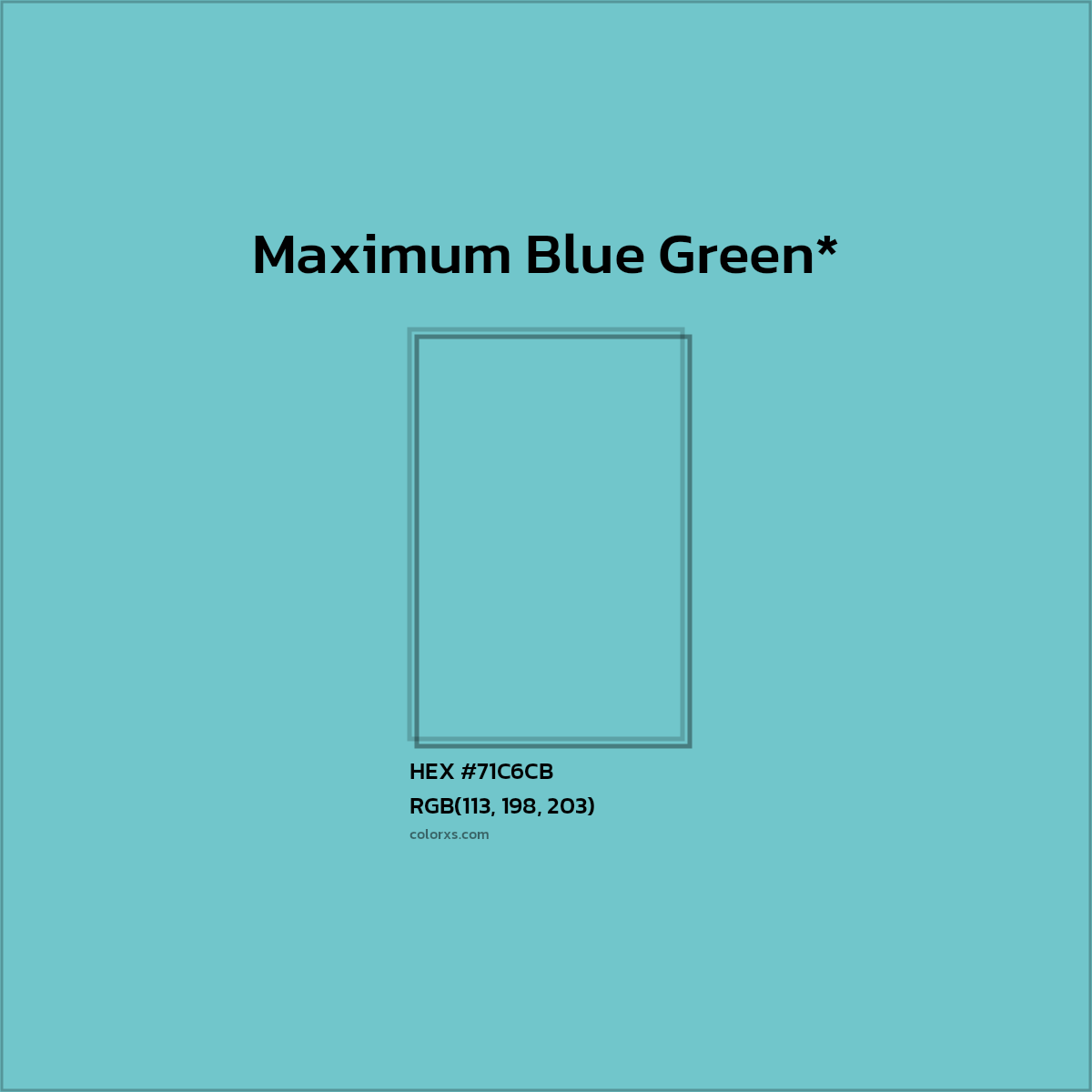 #71C6CB hex color. RGB, RYB, CMYK, HSL, HSV codes and color conversions. Matching color names, palettes, paints.
