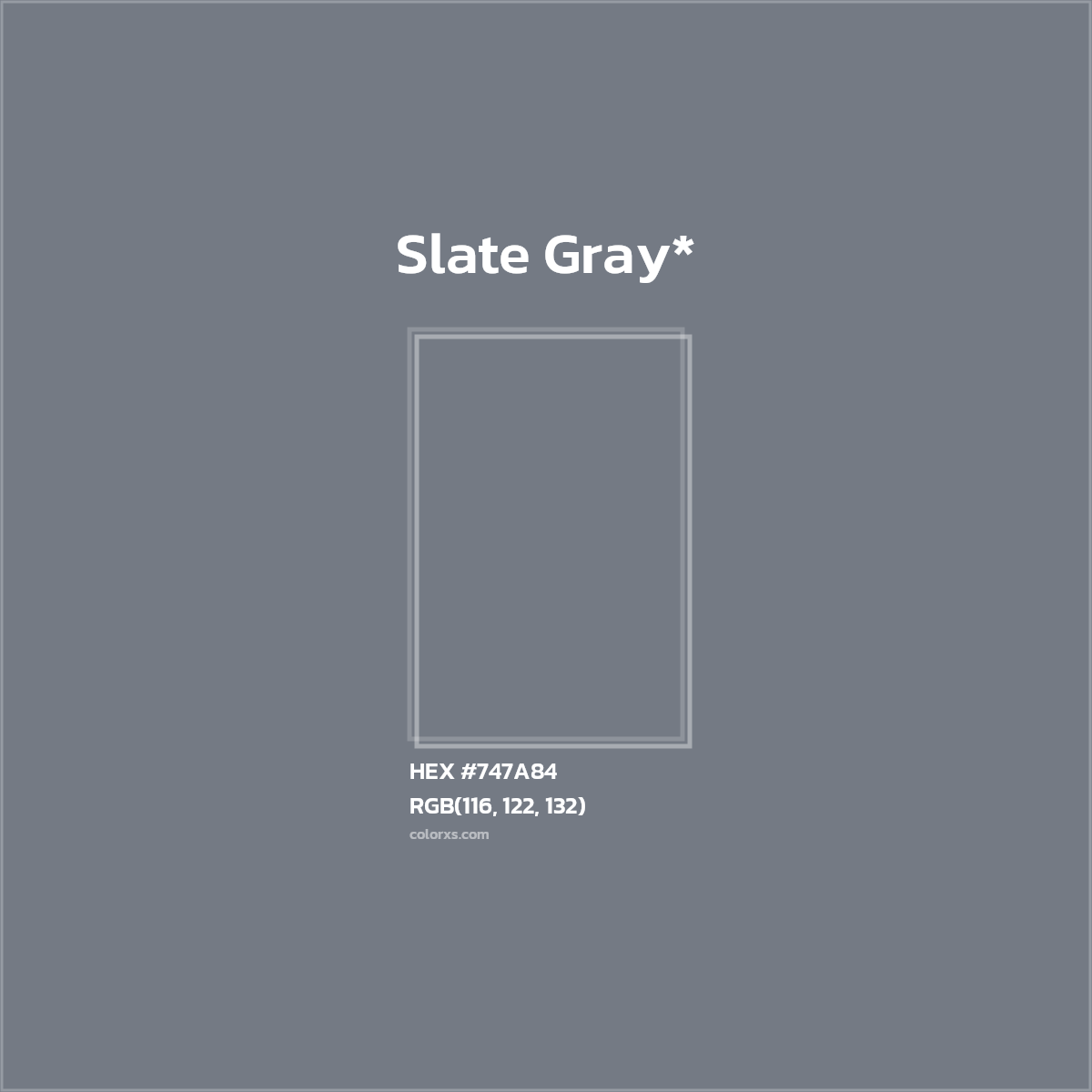 #747A84 hex color. RGB, RYB, CMYK, HSL, HSV codes and color conversions. Matching color names, palettes, paints.