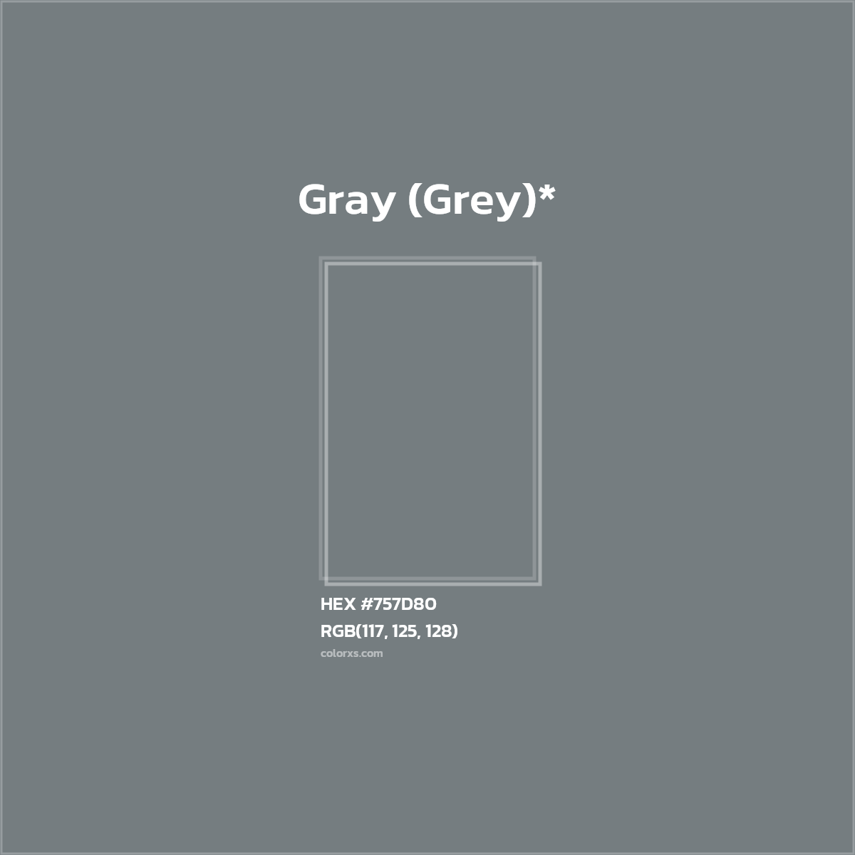 #757D80 hex color. RGB, RYB, CMYK, HSL, HSV codes and color conversions. Matching color names, palettes, paints.