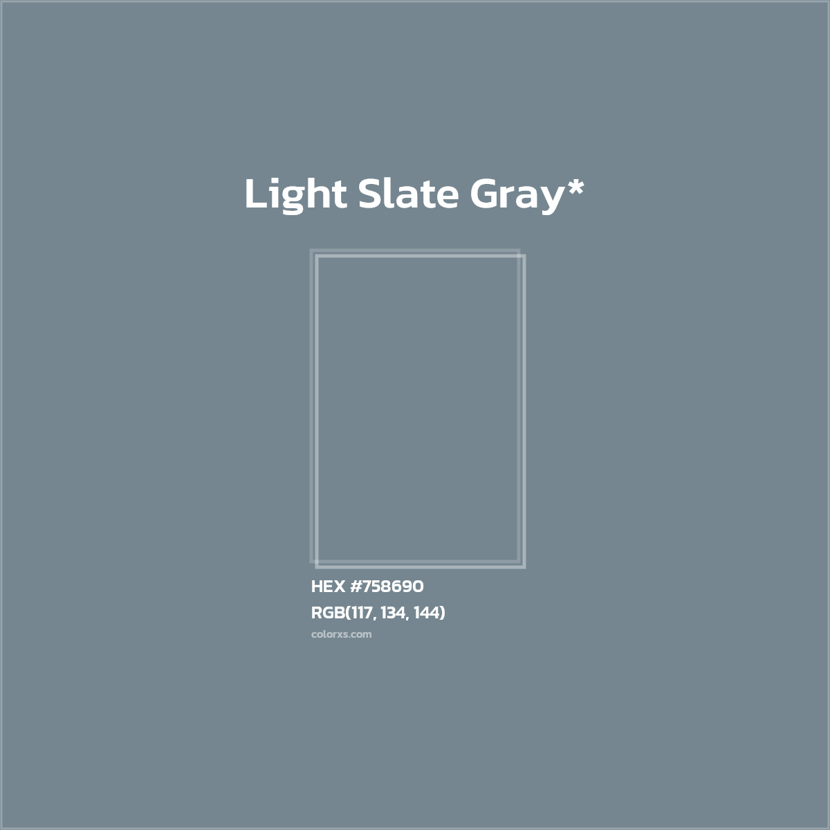 #758690 hex color. RGB, RYB, CMYK, HSL, HSV codes and color conversions. Matching color names, palettes, paints.