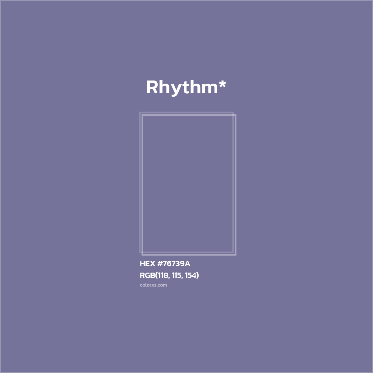 #76739A hex color. RGB, RYB, CMYK, HSL, HSV codes and color conversions. Matching color names, palettes, paints.