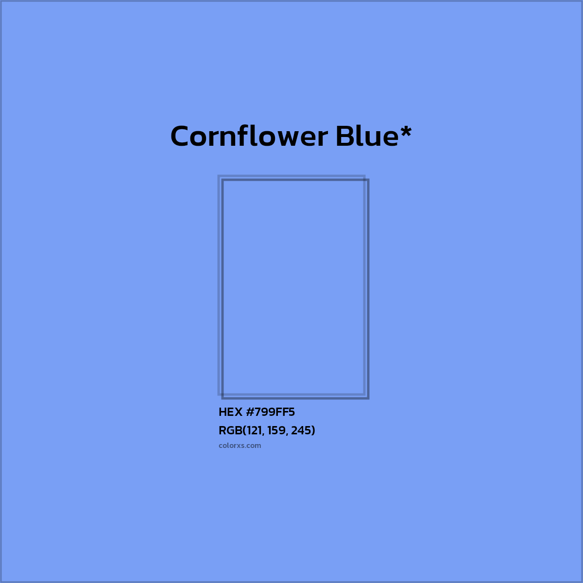 #799FF5 hex color. RGB, RYB, CMYK, HSL, HSV codes and color conversions. Matching color names, palettes, paints.