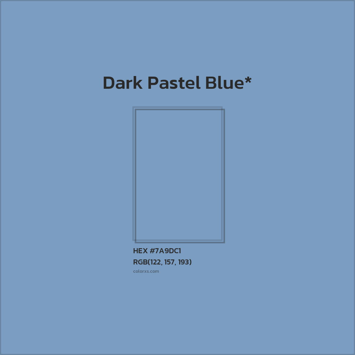 #7A9DC1 hex color. RGB, RYB, CMYK, HSL, HSV codes and color conversions. Matching color names, palettes, paints.