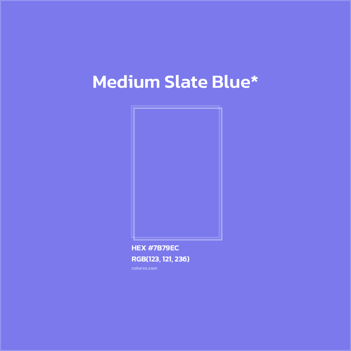 #7B79EC hex color. RGB, RYB, CMYK, HSL, HSV codes and color conversions. Matching color names, palettes, paints.