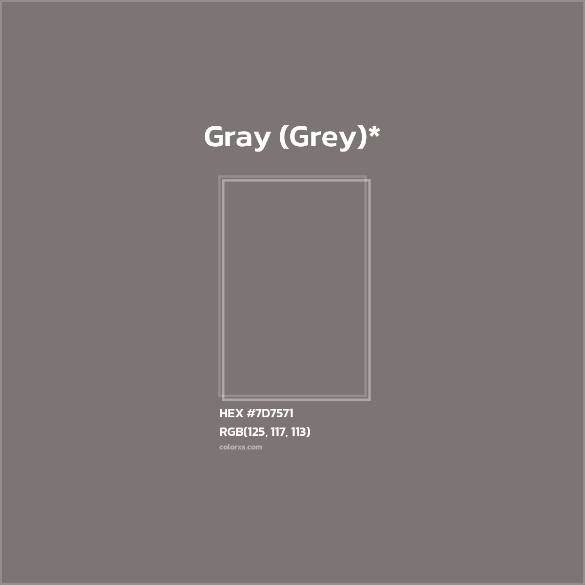 HEX #7D7571 Color Name, Color Code, Palettes, Similar Paints, Images