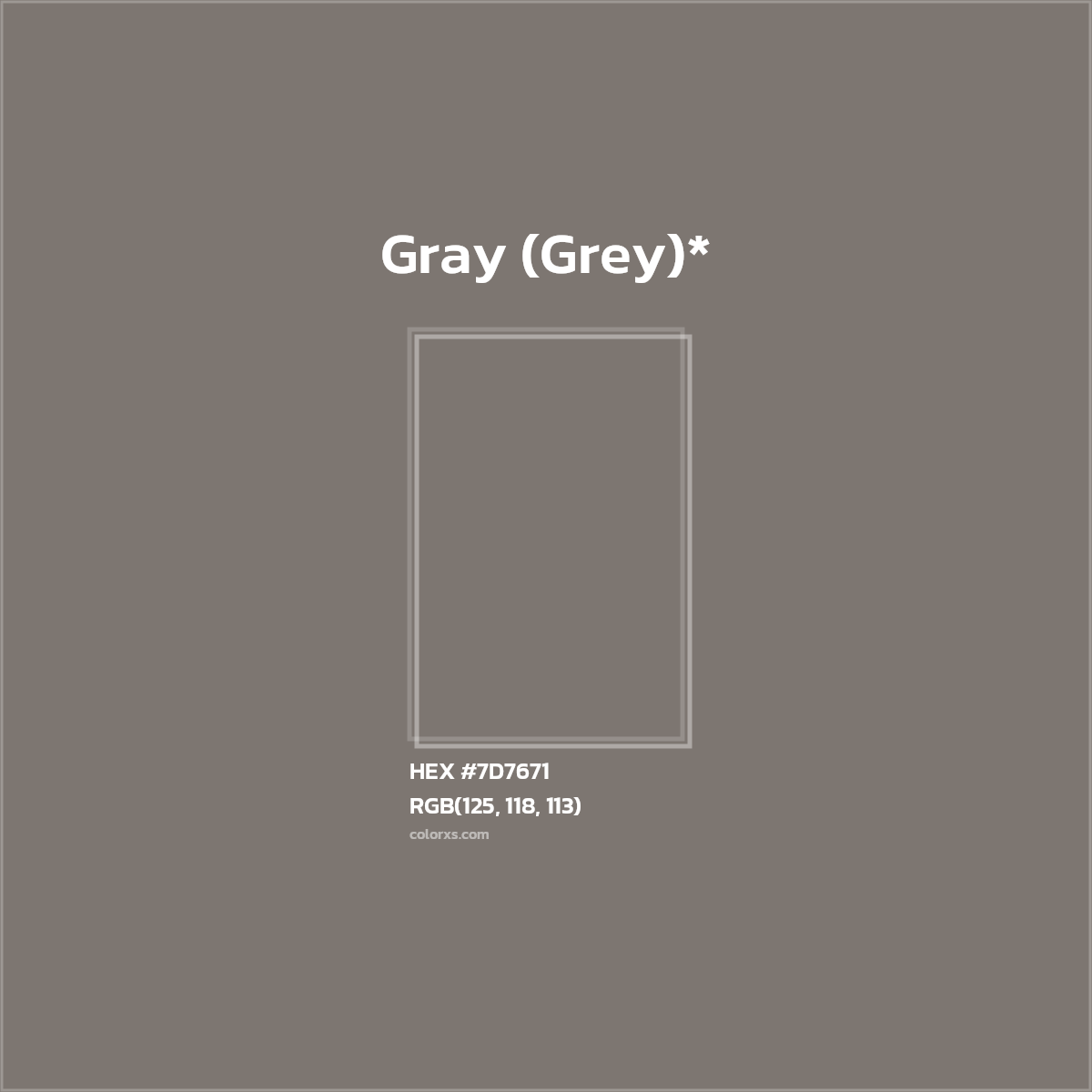 HEX #7D7671 Color Name, Color Code, Palettes, Similar Paints, Images