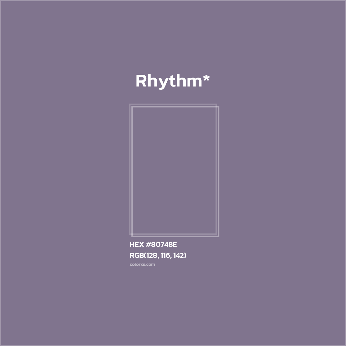 #80748E hex color. RGB, RYB, CMYK, HSL, HSV codes and color conversions. Matching color names, palettes, paints.