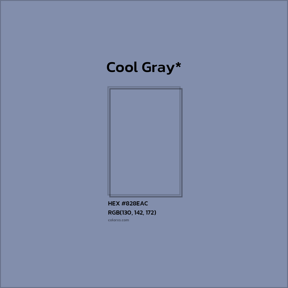 #828EAC hex color. RGB, RYB, CMYK, HSL, HSV codes and color conversions. Matching color names, palettes, paints.
