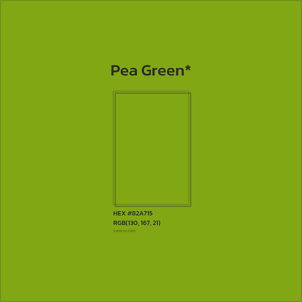 #82A715 hex color. RGB, RYB, CMYK, HSL, HSV codes and color conversions. Matching color names, palettes, paints.