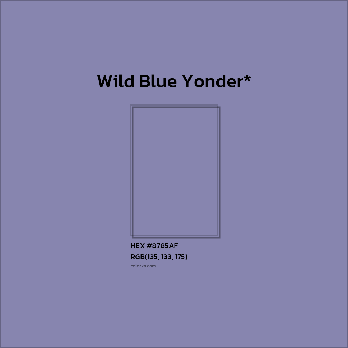 #8785AF hex color. RGB, RYB, CMYK, HSL, HSV codes and color conversions. Matching color names, palettes, paints.