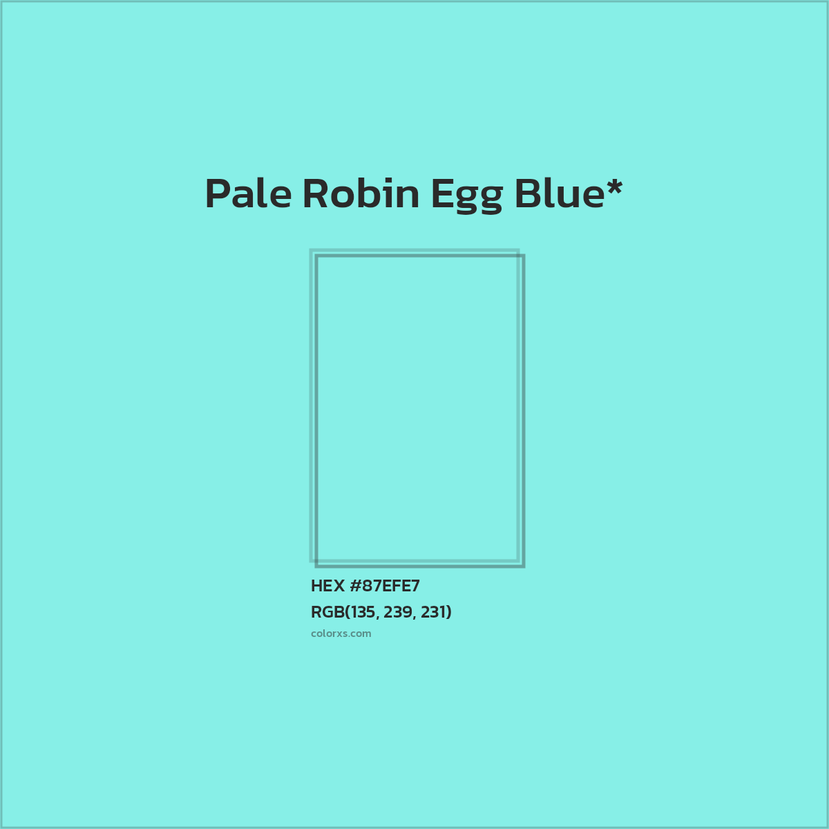 #87EFE7 hex color. RGB, RYB, CMYK, HSL, HSV codes and color conversions. Matching color names, palettes, paints.