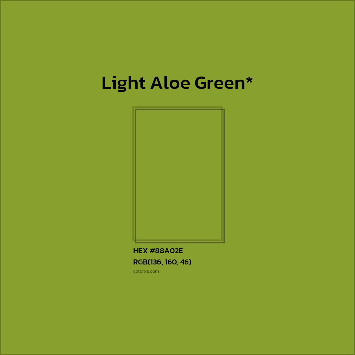 #88A02E hex color. RGB, RYB, CMYK, HSL, HSV codes and color conversions. Matching color names, palettes, paints.