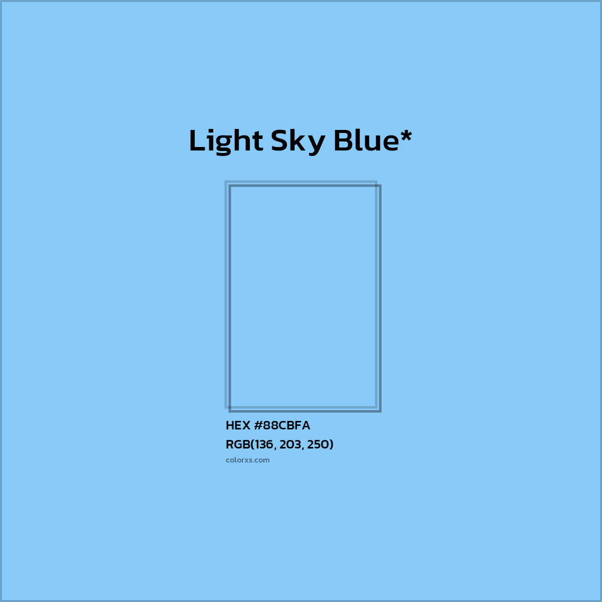 HEX #88CBFA Color Name, Color Code, Palettes, Similar Paints, Images