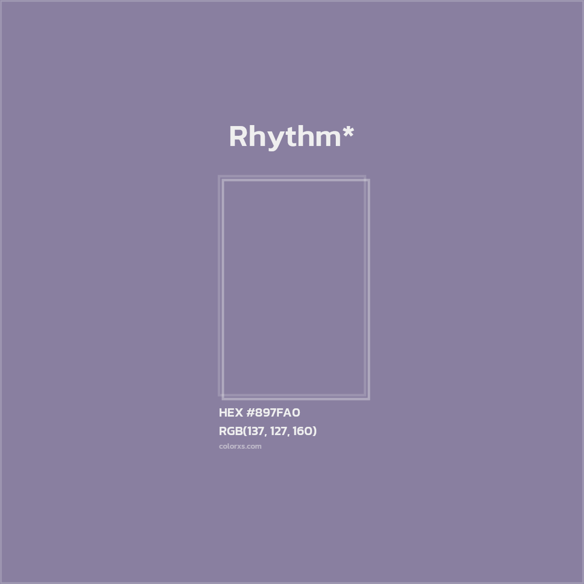 #897FA0 hex color. RGB, RYB, CMYK, HSL, HSV codes and color conversions. Matching color names, palettes, paints.
