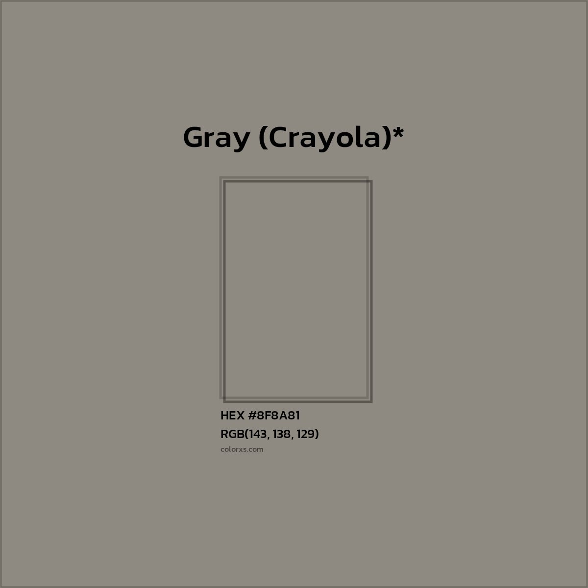 #8F8A81 hex color. RGB, RYB, CMYK, HSL, HSV codes and color conversions. Matching color names, palettes, paints.