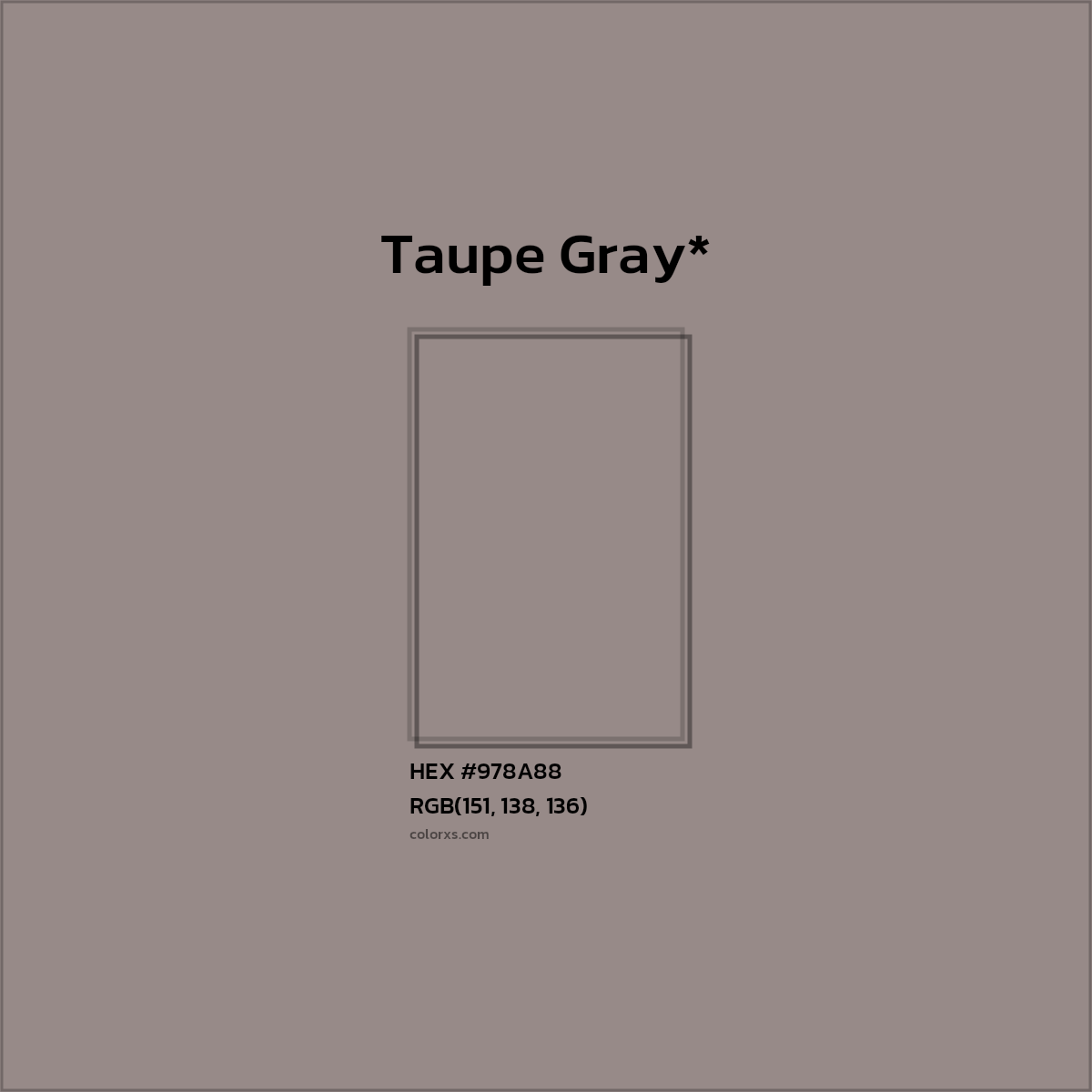 HEX #978A88 Color Name, Color Code, Palettes, Similar Paints, Images