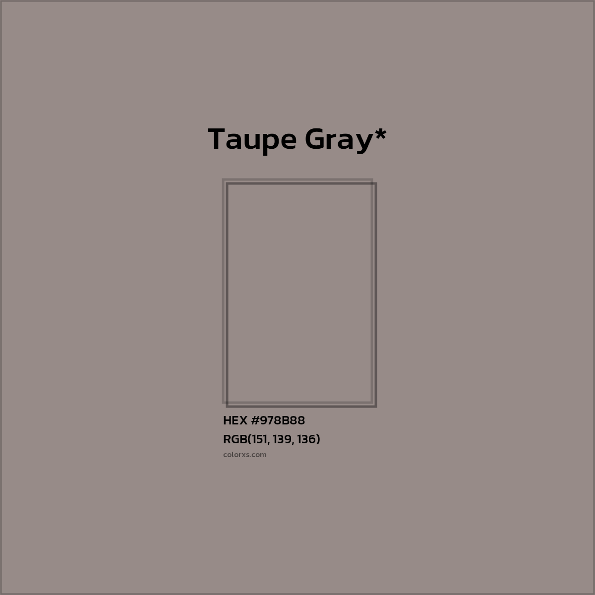 HEX #978B88 Color Name, Color Code, Palettes, Similar Paints, Images