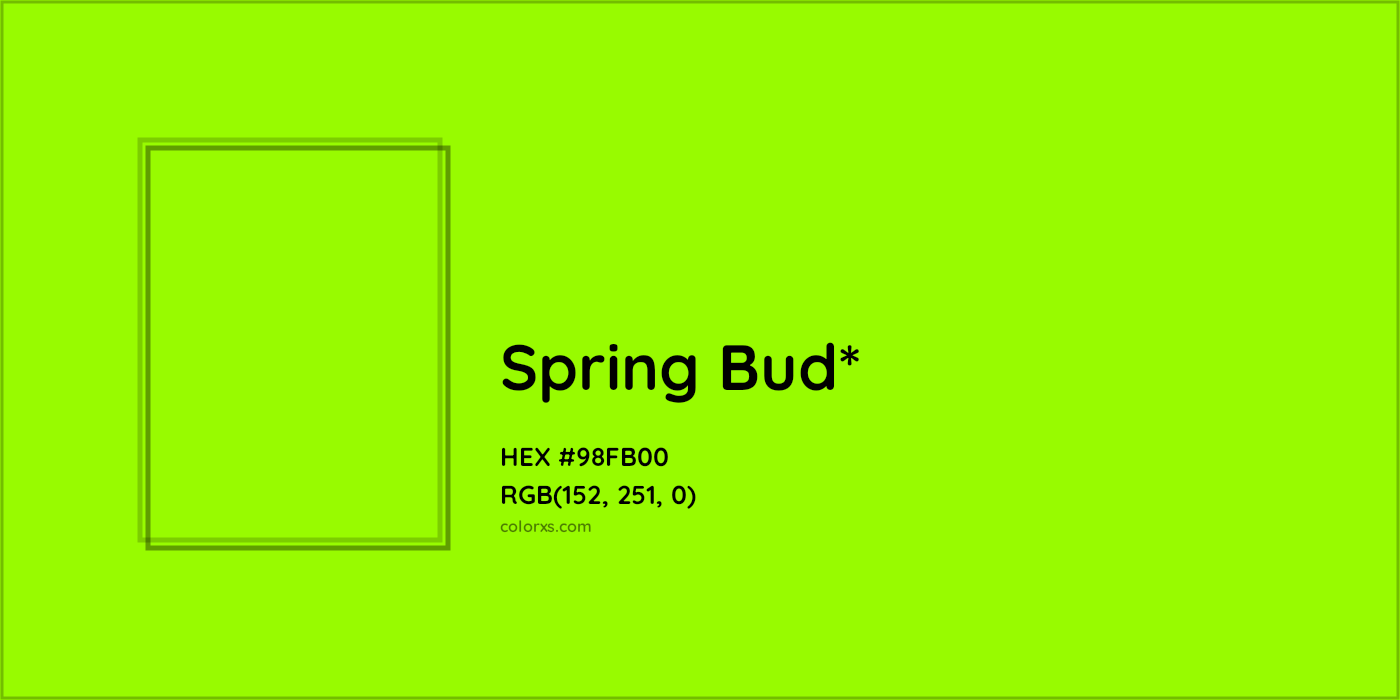 HEX #98FB00 Color Name, Color Code, Palettes, Similar Paints, Images