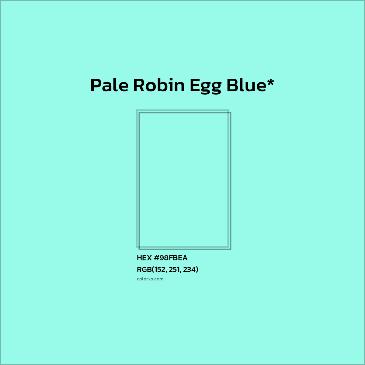 HEX #98FBEA Color Name, Color Code, Palettes, Similar Paints, Images