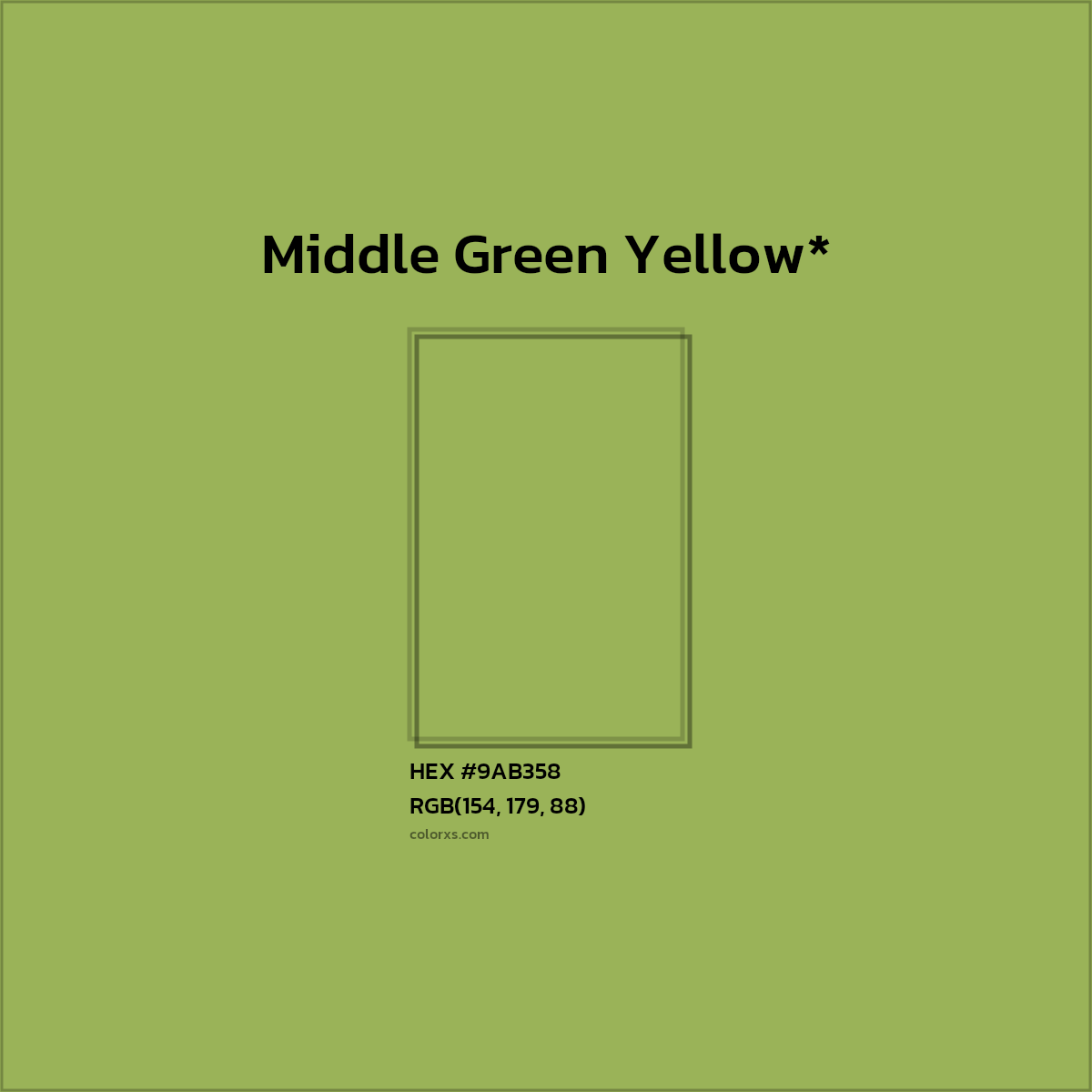 HEX #9AB358 Color Name, Color Code, Palettes, Similar Paints, Images