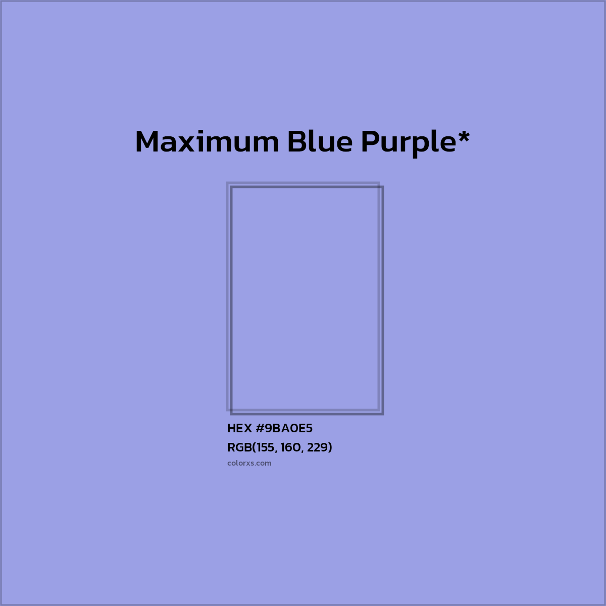 #9BA0E5 hex color. RGB, RYB, CMYK, HSL, HSV codes and color conversions. Matching color names, palettes, paints.
