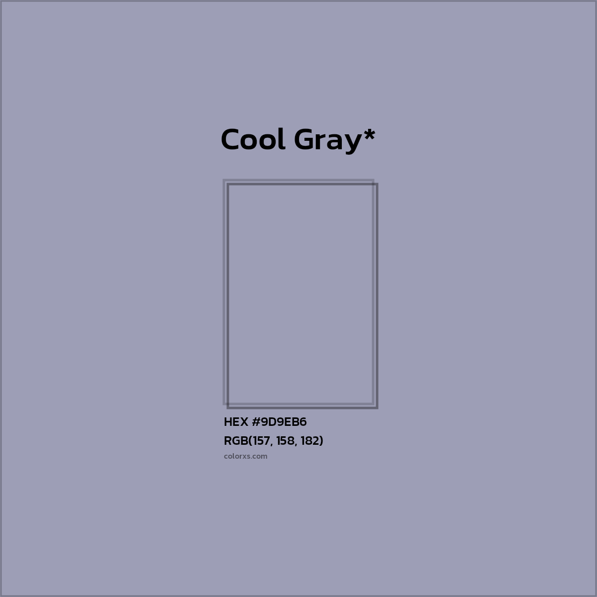 #9D9EB6 hex color. RGB, RYB, CMYK, HSL, HSV codes and color conversions. Matching color names, palettes, paints.