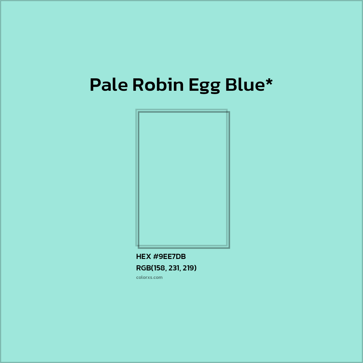 #9EE7DB hex color. RGB, RYB, CMYK, HSL, HSV codes and color conversions. Matching color names, palettes, paints.