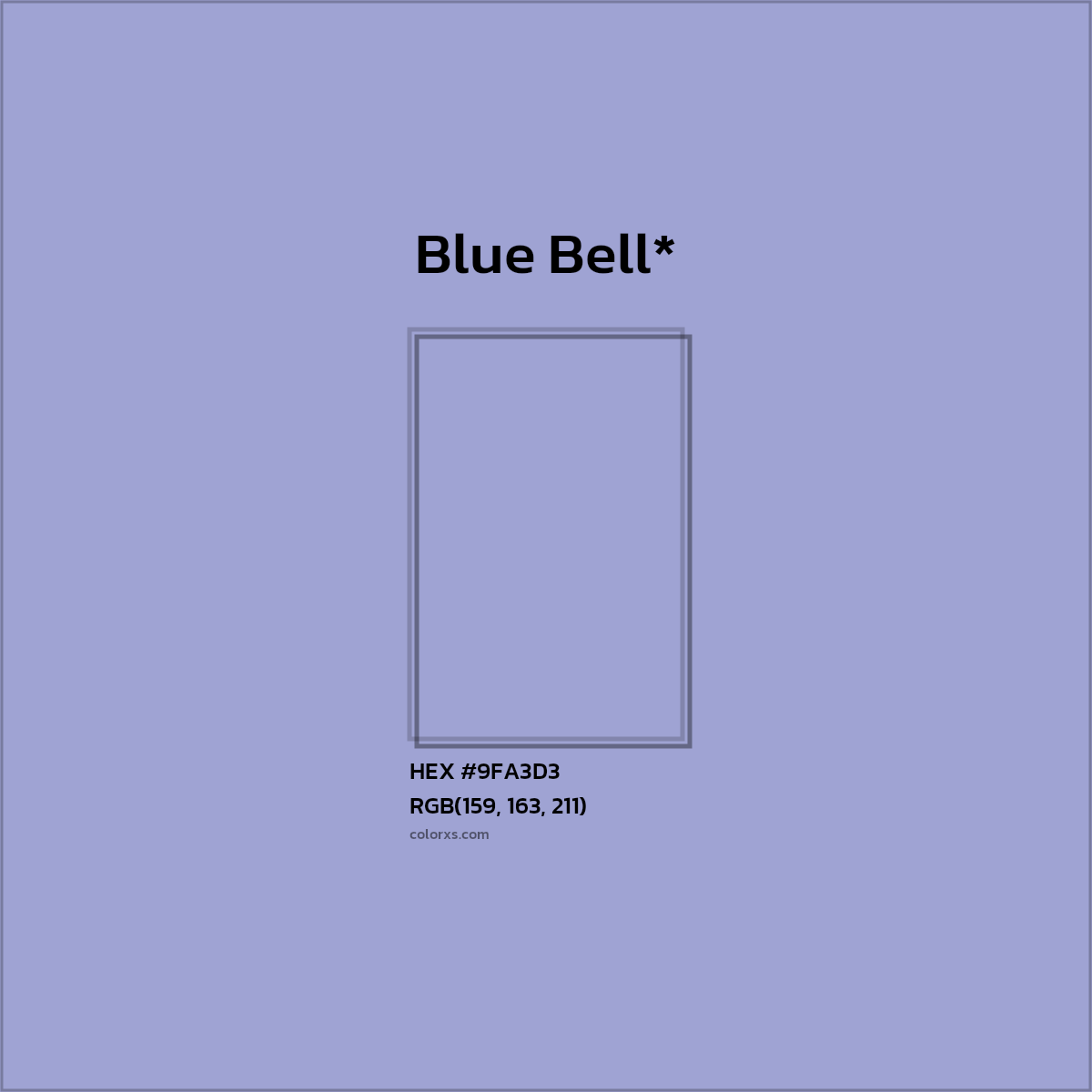 #9FA3D3 hex color. RGB, RYB, CMYK, HSL, HSV codes and color conversions. Matching color names, palettes, paints.