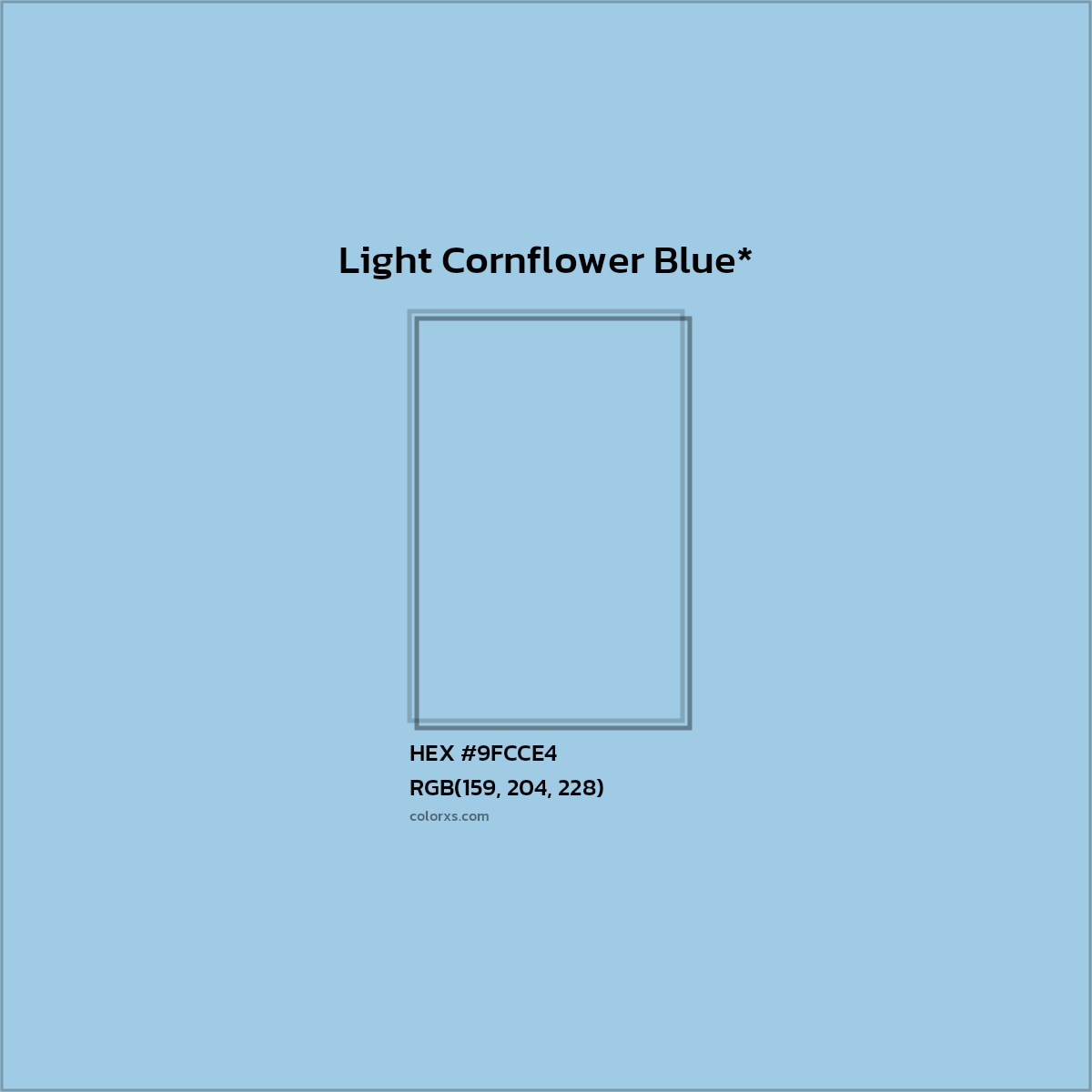 HEX #9FCCE4 Color Name, Color Code, Palettes, Similar Paints, Images