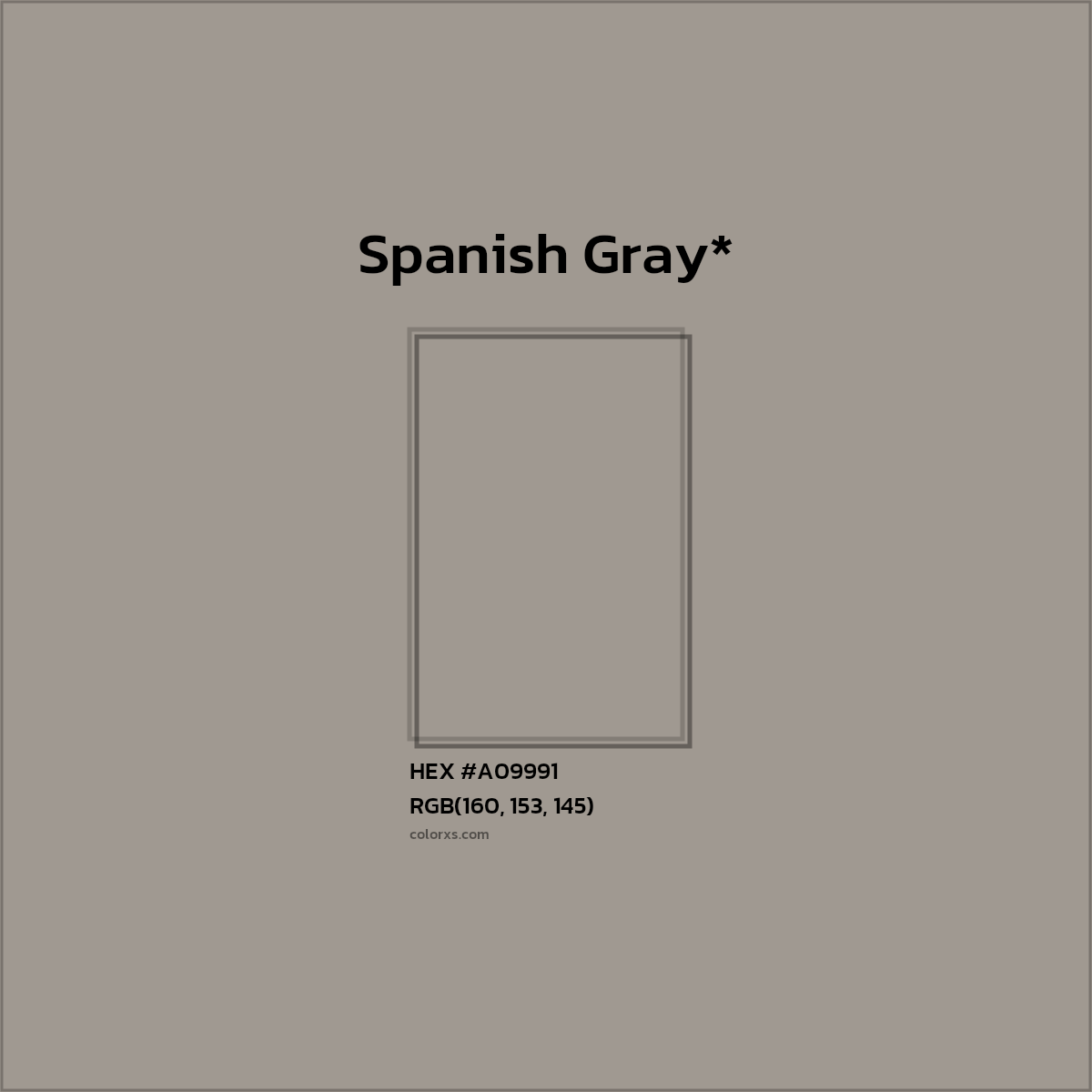 #A09991 hex color. RGB, RYB, CMYK, HSL, HSV codes and color conversions. Matching color names, palettes, paints.