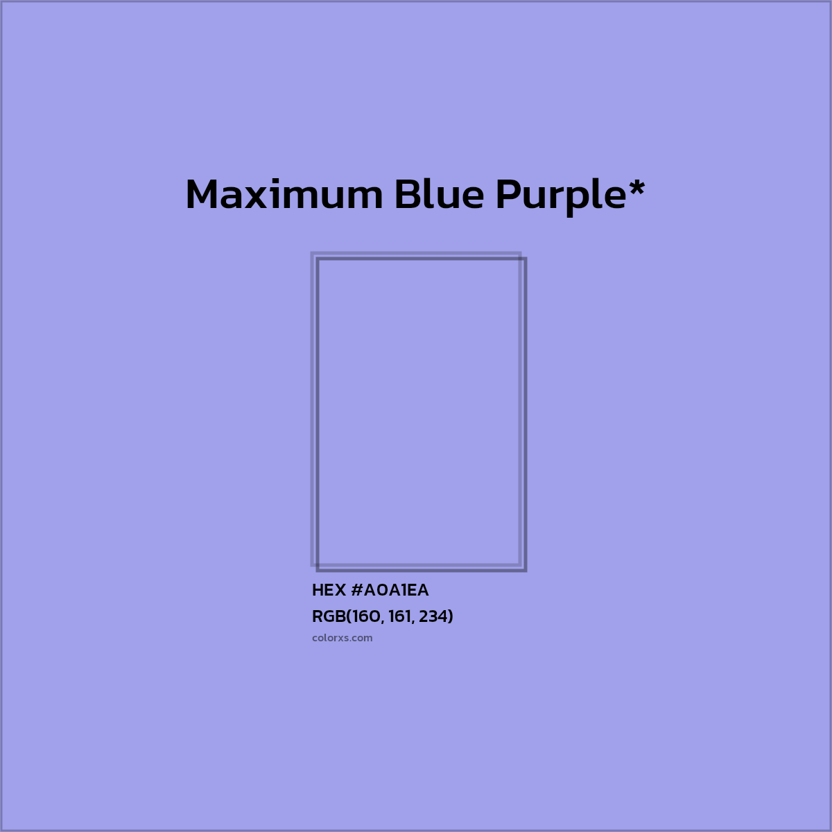 #A0A1EA hex color. RGB, RYB, CMYK, HSL, HSV codes and color conversions. Matching color names, palettes, paints.