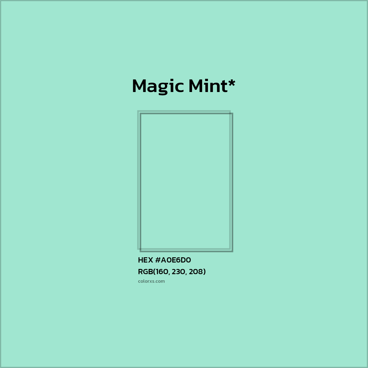 HEX #A0E6D0 Color Name, Color Code, Palettes, Similar Paints, Images