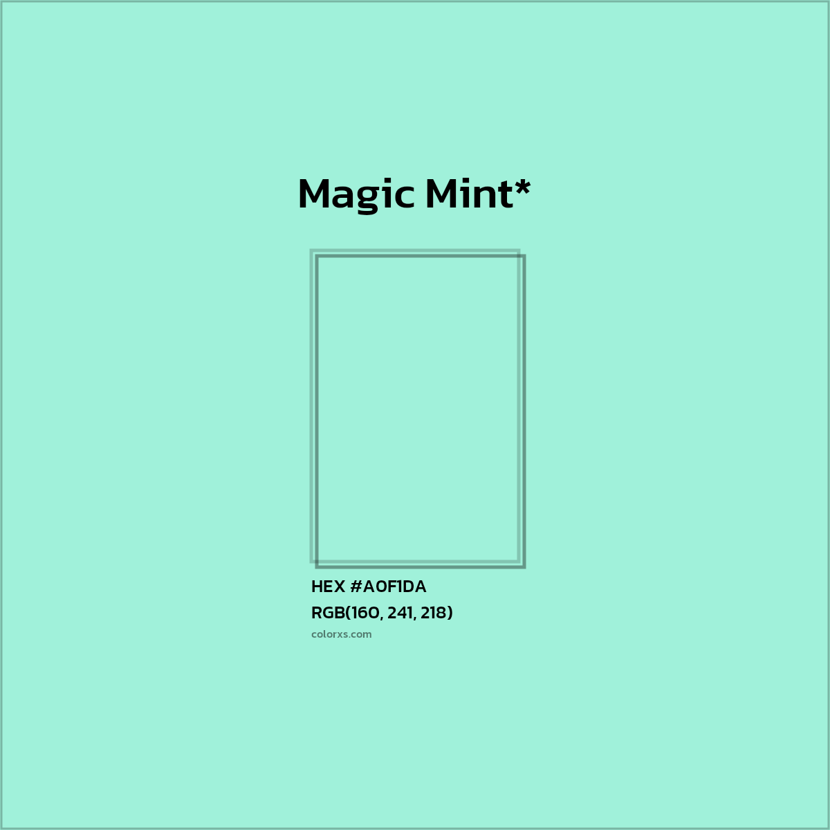 HEX #A0F1DA Color Name, Color Code, Palettes, Similar Paints, Images