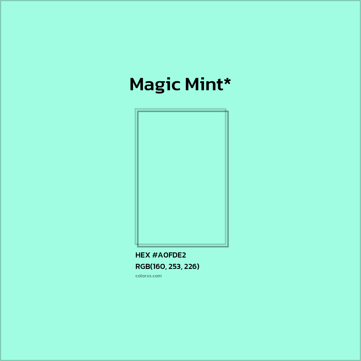 HEX #A0FDE2 Color Name, Color Code, Palettes, Similar Paints, Images