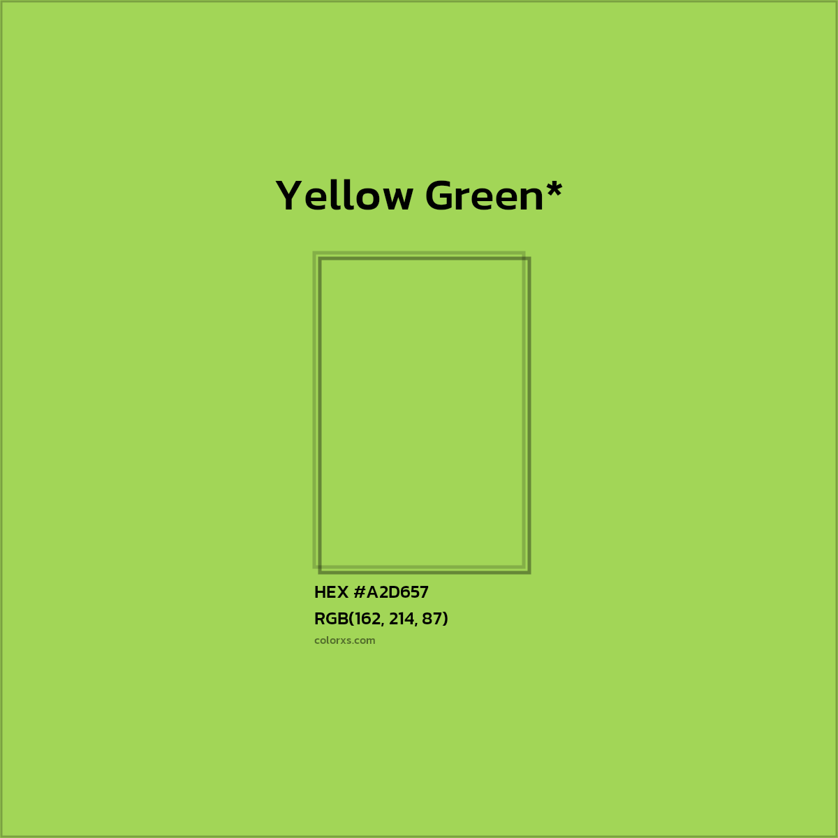 #A2D657 hex color. RGB, RYB, CMYK, HSL, HSV codes and color conversions. Matching color names, palettes, paints.