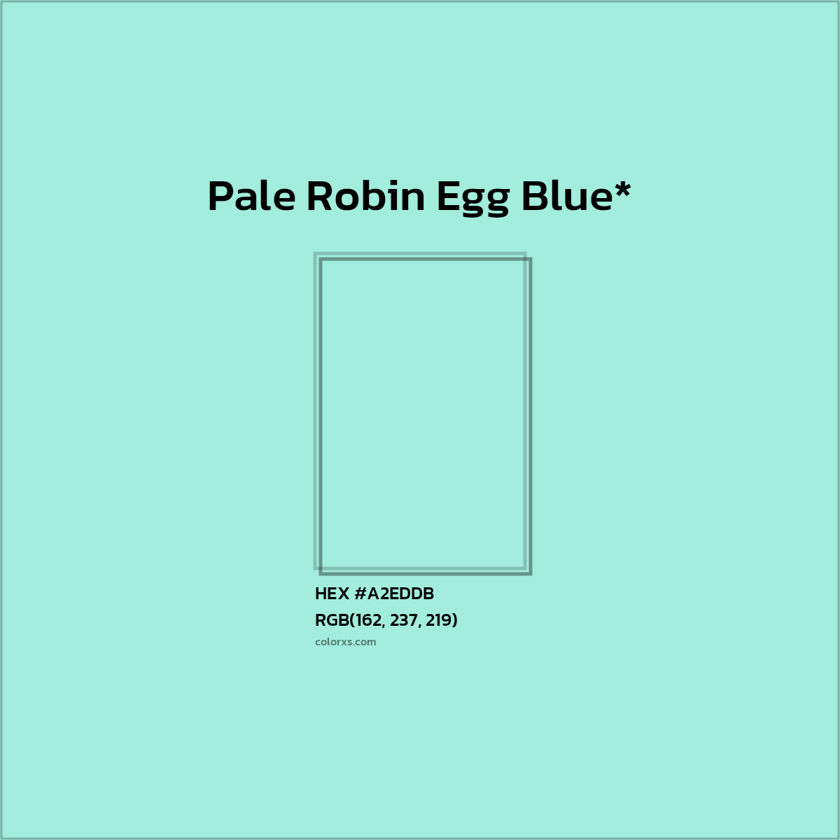 #A2EDDB hex color. RGB, RYB, CMYK, HSL, HSV codes and color conversions. Matching color names, palettes, paints.
