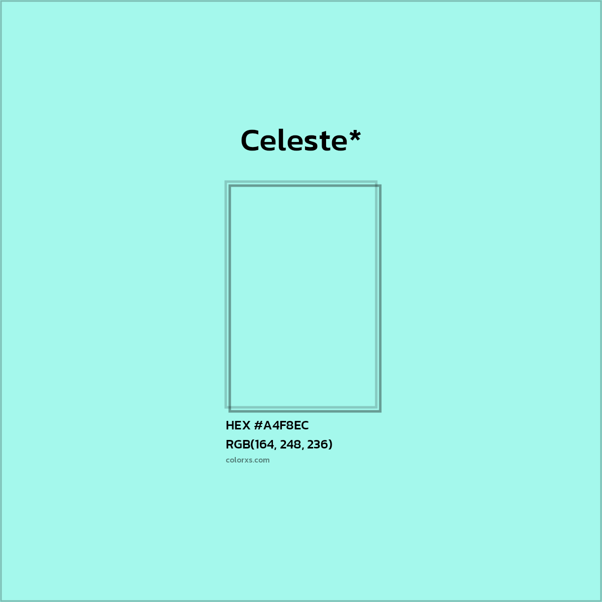 #A4F8EC hex color. RGB, RYB, CMYK, HSL, HSV codes and color conversions. Matching color names, palettes, paints.