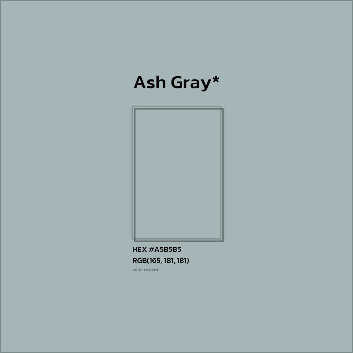 #A5B5B5 hex color. RGB, RYB, CMYK, HSL, HSV codes and color conversions. Matching color names, palettes, paints.