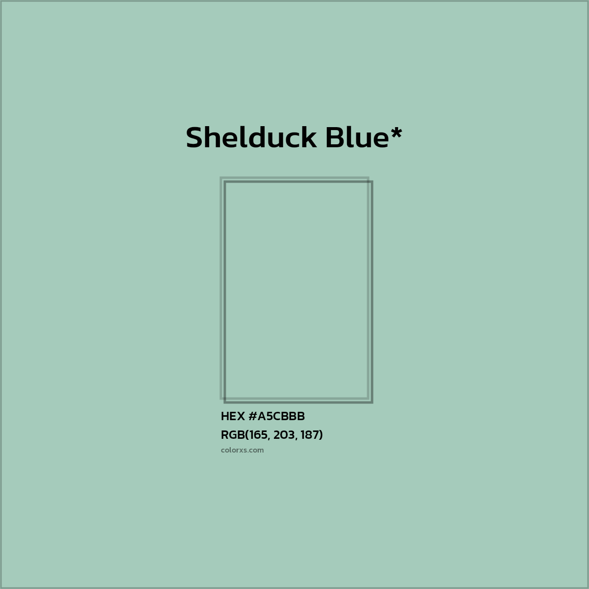 #A5CBBB hex color. RGB, RYB, CMYK, HSL, HSV codes and color conversions. Matching color names, palettes, paints.