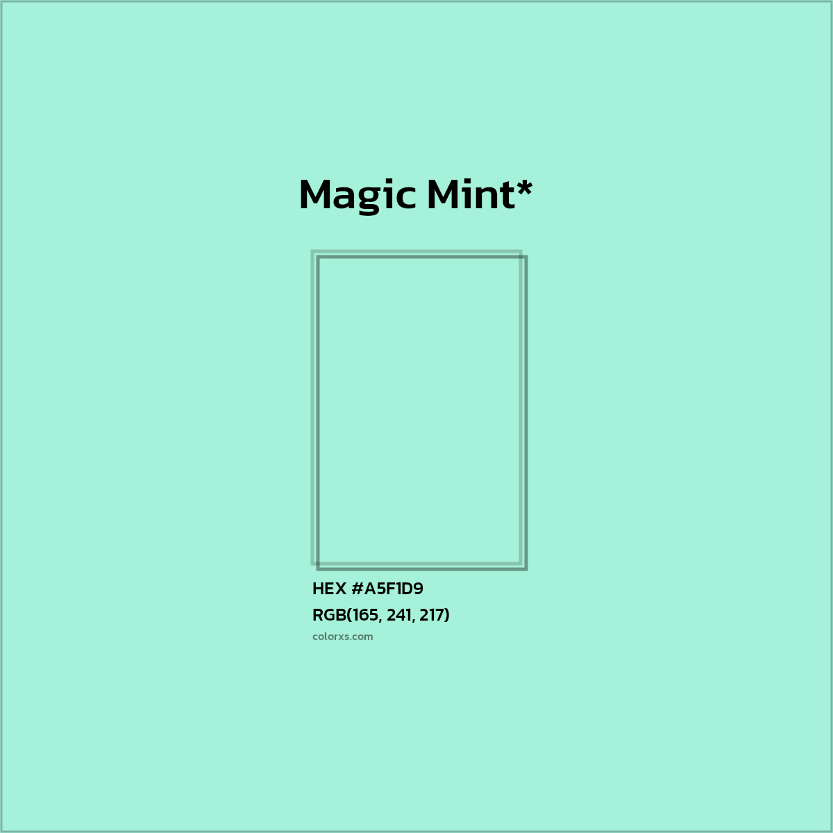 HEX #A5F1D9 Color Name, Color Code, Palettes, Similar Paints, Images