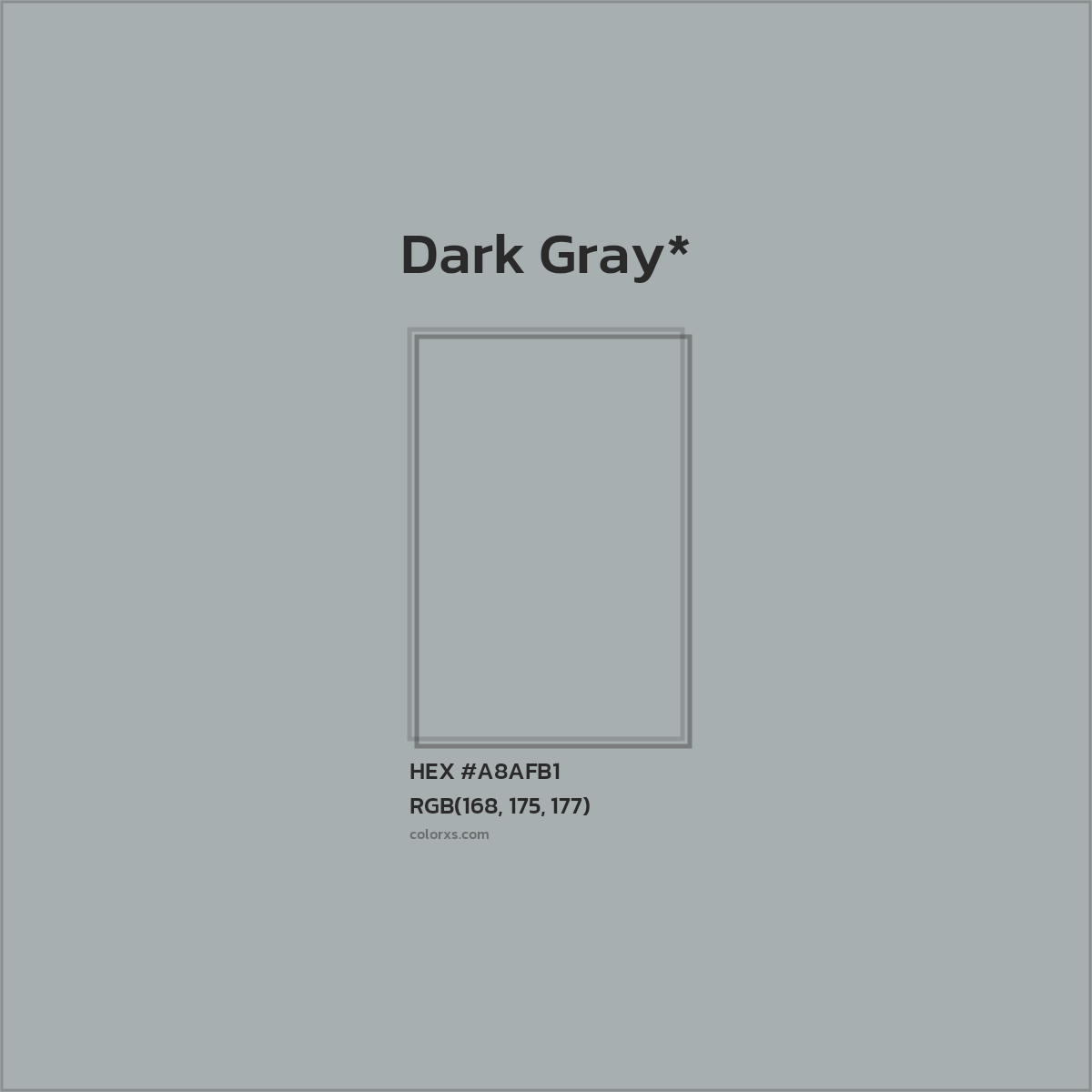 #A8AFB1 hex color. RGB, RYB, CMYK, HSL, HSV codes and color conversions. Matching color names, palettes, paints.