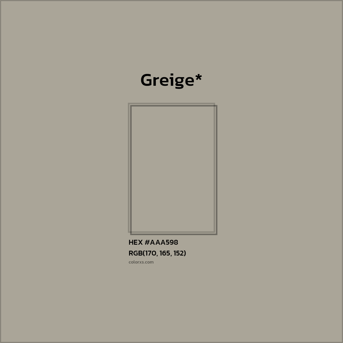 HEX #AAA598 Color Name, Color Code, Palettes, Similar Paints, Images