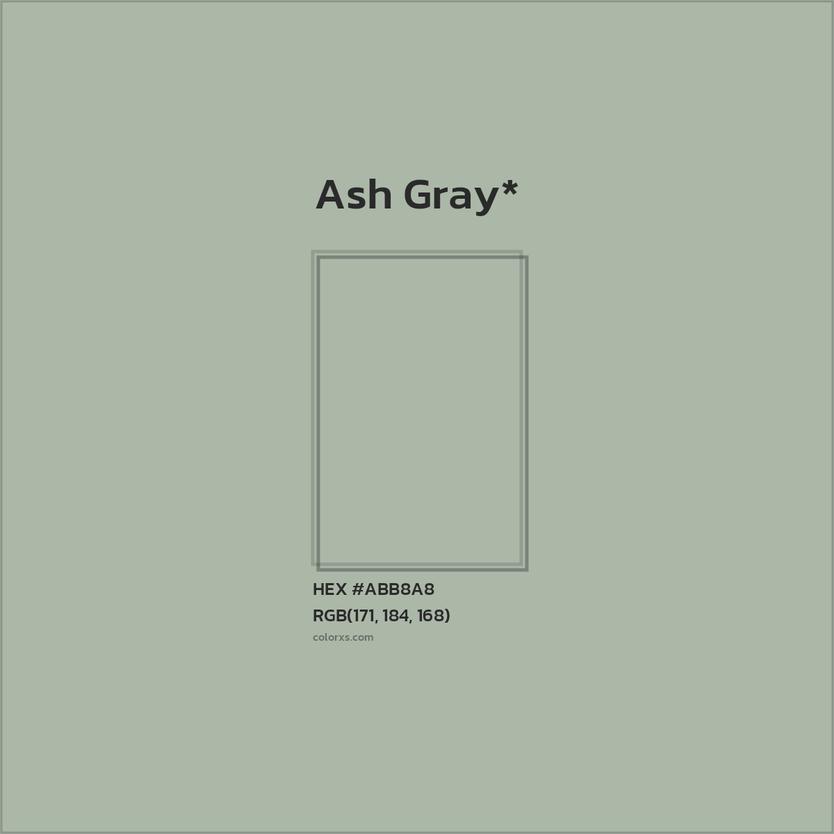 #ABB8A8 hex color. RGB, RYB, CMYK, HSL, HSV codes and color conversions. Matching color names, palettes, paints.