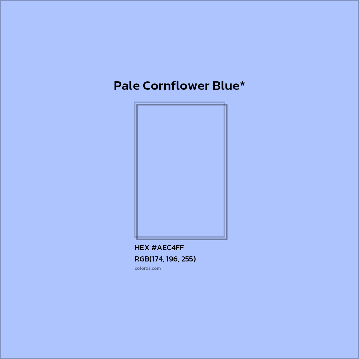 #AEC4FF hex color. RGB, RYB, CMYK, HSL, HSV codes and color conversions. Matching color names, palettes, paints.